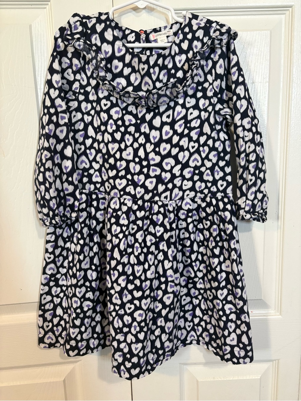 Crewcuts Black Dress with White & Purple Heart Print